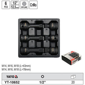 Yato <b>Socket</b> <b>Set</b> 1/2 In CrMo <b>Spline</b> M14 M16 M18 Industrial Grade - Product Image 1