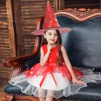 Vestido de encaje sin mangas de Halloween para bebé, disfraz de Cosplay con sombrero de bruja, vestido occidental de fiesta de verano para niña