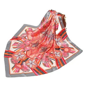 Popular oil painting satin silk printing silk scarf 90 * 90cm square towel Hangzhou silk