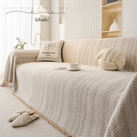 Housse de canapé en chenille style moderne et épuré, motif arêtes de poisson, couleur unie/géométrique, une pièce, élastique, respirante, anti-griffures pour chat