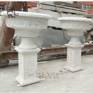 BLVE Classique Extérieur Jardin Décoration Sculpté À La Main Pierre Naturelle Pots De Fleurs Blanc <span class=keywords><strong>Marbre</strong></span> Planteur <span class=keywords><strong>Pot</strong></span> Vase - Product Image 3
