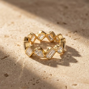 S925 Sterling <b>Silver</b> Mixed Cut Geometric Moissanite Eternity Band 18K Gold Plated Stackable <b>Ring</b> Unisex Wedding Jewelry - Product Image 6