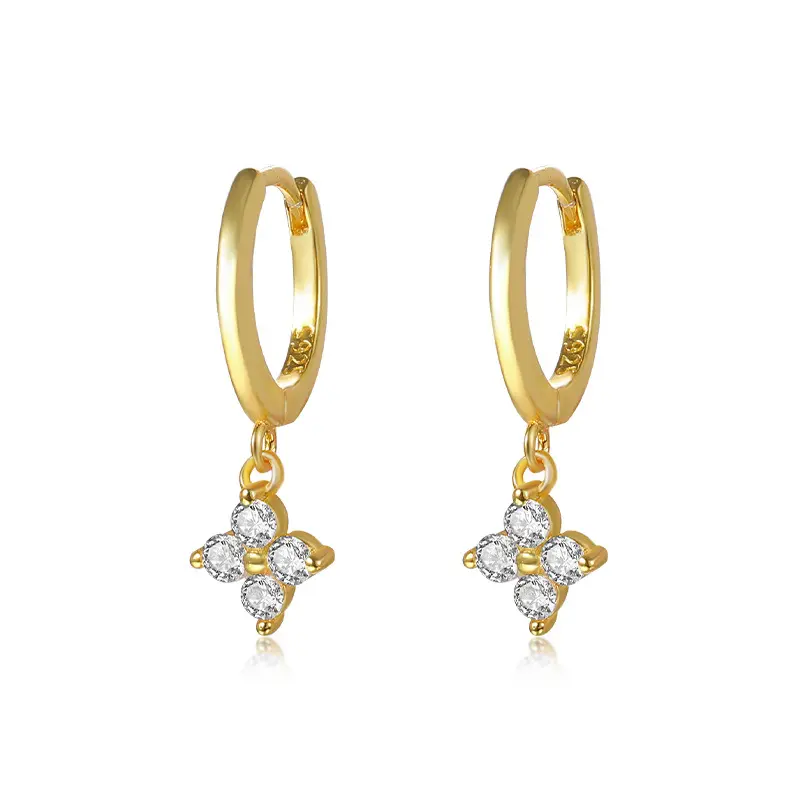 Classic wholesale 2024 summer 925 sterling silver drop earrings zircon pave clover dangle hoop earrings for women