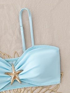 Lindo Traje de Baño <span class=keywords><strong>Bikini</strong></span> <span class=keywords><strong>con</strong></span> Diseño de <span class=keywords><strong>Tirantes</strong></span> Cruzados para Niñas y Adolescentes, Conjunto de 2 Piezas para Nadar en la Playa - Product Image 2