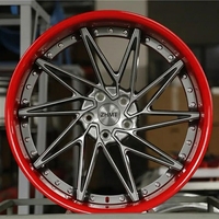 Juego de 2 Ruedas de Aleación de Aluminio Forjado, Diseño de Malla, Cóncavas de 20 mm, 5x120, 19, 20x8.5, 21, 22 Pulgadas, Cara Roja, Borde Pulido