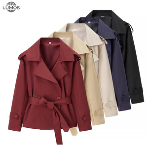 Veste courte ceinturée unie Lumos pour <span class=keywords><strong>femme</strong></span>, style européen et américain, coupe-vent en polyester pour <span class=keywords><strong>femme</strong></span>, logo personnalisé disponible - Product Image 2