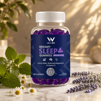 Gummies de mélatonine pour le sommeil – Soutien bien-être nocturne pour adultes – 5 mg de mélatonine avec mélisse, magnésium, vitamine D – Marque privée OEM