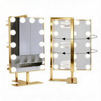 Wholesale Smart Large Square Magnifying 12 LED Display Screen Glass Desktop Cosmetics Mirror Storage Rack Metal Personalized