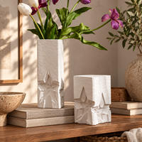 Vase à fleurs en céramique blanche avec relief géométrique en forme d'étoile, vase sculptural pour la décoration moderne de la maison