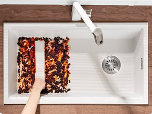 Fregadero de Cocina Grande de una Sola Pieza de Cuarzo Blanco Cielo Estrellado, de Fácil Limpieza, Acabado Granito, para Instalar Bajo Encimera - Product Image 6
