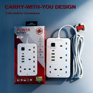 شريط طاقة بـ4 منافذ، مقبس كهربائي مع <span class=keywords><strong>3</strong></span> منافذ USB ومنفذ Type-C واحد، مقبس شحن بريطاني مع سلك تمديد قوي بطول <span class=keywords><strong>2</strong></span> متر - Product Image 6