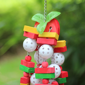 Jouets pour oiseaux extra-larges, jouets à mâcher pour perroquets, blocs en bois naturel avec clochettes multicolores pour perroquet gris africain - Product Image 2