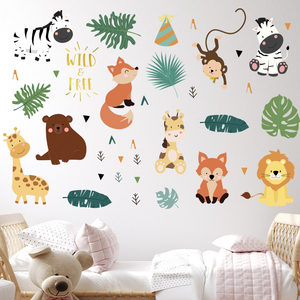Pegatina de pared de animales del bosque para sala de estar, papel tapiz autoadhesivo de dibujos animados de zorro, mono, León, para dormitorio - Product Image 3