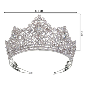 Diademi <span class=keywords><strong>E</strong></span> Corona Elegante di Cerimonia Nuziale Del Fiore Accessori per Capelli da Sposa Princess Crown Fascia Zircone BC3956 Corona Princesa - Product Image 5