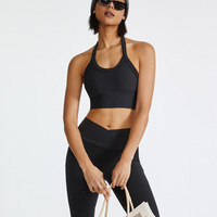 Débardeur côtelé avec logo personnalisé, couleur unie, respirant, dos nu, yoga, gym, sport, soutien-gorge côtelé, conjuntos para mujeres