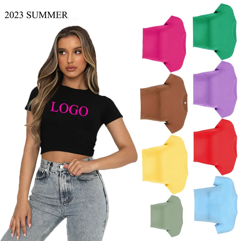 Custom Print Plain Sommer Baumwolle Slim Fit T-Shirt Kurz geschnittene Tops Damen Sexy T-Shirt Hip Hop Weiß T-Shirts Crop Top Für Frauen