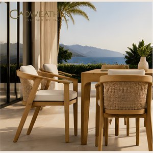 Mobilier de Jardin en Teck Design Bois de Haute Qualité avec Coussins Imperméables, Chaise de Salle à Manger d'Extérieur en Bois - Product Image 1