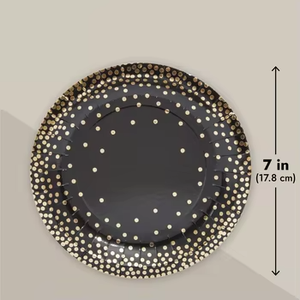Hot Selling 7 Inch Disposable Personalized Paper <b>Plates</b> Exceptional Quality Black Gold Foil Modern Style Tableware for Parties - Product Image 5