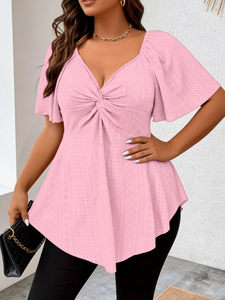 Blusa/Camisa de Manga Corta con Cuello en V, Estilo Casual, Entallada y con Nudo, para Mujer, Tallas Grandes, Primavera, Verano, Otoño, Varios Colores a Elegir, Joyinspring - Product Image 6