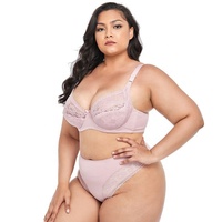 Ensemble soutien-gorge et culotte en dentelle bleue grande taille pour femme, bralette fine bonnet D, push-up, respirant, 2 pièces