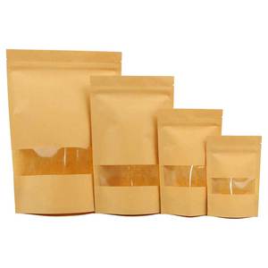 Bolsa de papel Kraft con logotipo propio impreso personalizado biodegradable o bolsa de papel Kraft limpia Bolsa de pie de papel Kraft marrón con ventana - Product Image 1