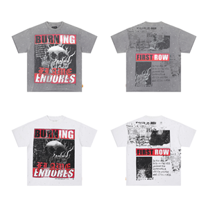 FIRST ROW Nouveau T-shirt à manches courtes de marque, de haute qualité, tendance, vintage, oversize, tricoté avec motif et strass - Product Image 1