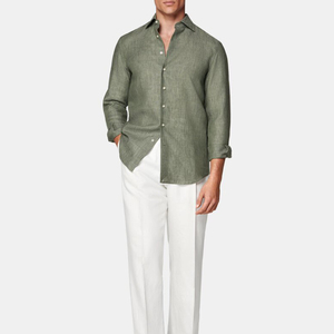 OEM Custom High-End camicie di <span class=keywords><strong>lino</strong></span> per gli uomini italiani Business Party matrimonio Casual filato tinto primavera stagione all'ingrosso - Product Image 2
