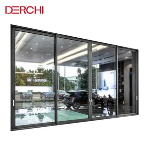 DERCHI Porta deslizante de alumínio para exterior, porta grande de vidro exterior à prova de furacões para pátio, impacto com 4 trilhos