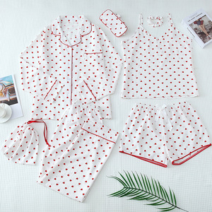 Women's 7-Piece Loungewear Set Striped Print Pajamas Button-<b>Down</b> Top + Cami + <b>Pants</b> + Shorts Accessories Sleepwear Fashion - Product Image 4