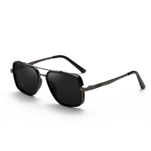 Lunettes de soleil polarisées pour hommes Lunettes de soleil carrées de conduite Mode d'extérieur Lunettes de soleil de luxe texture métal double faisceau Lunettes de soleil à large monture - Product Image 6