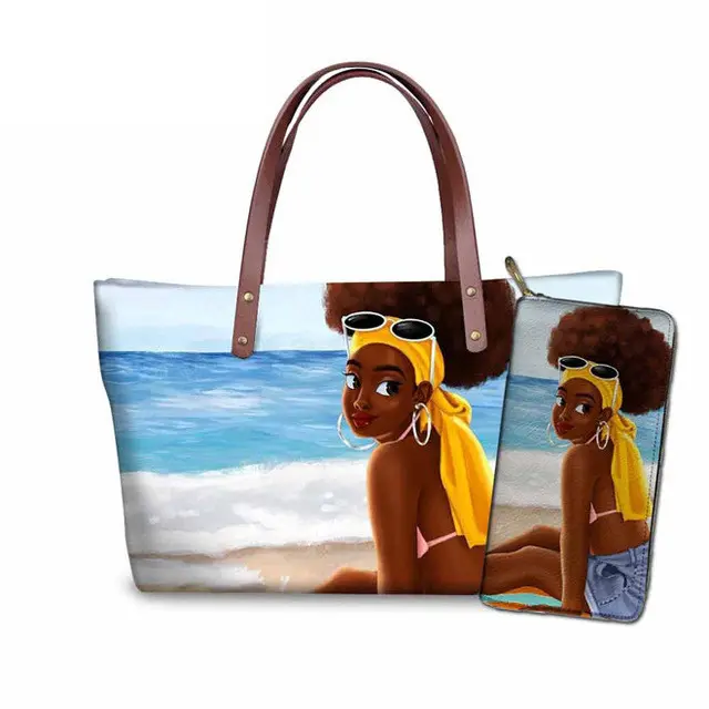 Beach Bags for Women 2020 Luxury Design Handbags&Purse Ladies 2pcs/set Black Girls Bikini Magic African summer Sac Main Femme