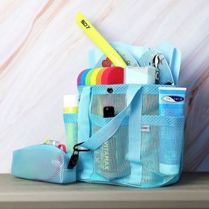 Customizable Colorful Custom Printed Printing Logo Blue Mesh Shopping Tote <b>Bag</b> Black Polyester <b>Large</b> Mesh Summer <b>Beach</b> <b>Bags</b> - Product Image 5