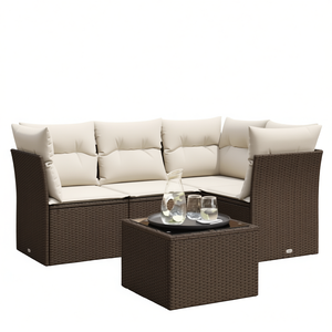 Ensemble de canapés de jardin en rotin PE brun avec coussins crème, design contemporain, imperméable, pour usage extérieur - Product Image 1