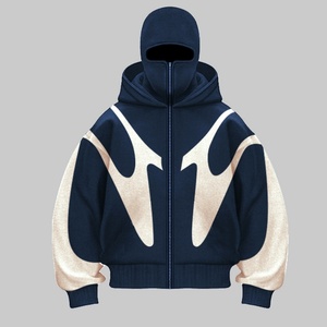 Sweat à capuche zippé pour hommes, doublé polaire, coupe oversize, avec trous pour les yeux, personnalisable avec logo et impression intégrale, OEM, vierge, uni, avec motifs cornes - Product Image 1