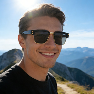 Lunettes de soleil carrées pour hommes ZS98332, protection UV400, monture en plastique et métal, verres PC, demi-cerclées noires, pour la conduite - Product Image 3