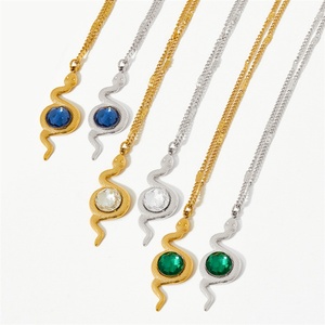 Joyería HipHop, Colgante de Serpiente con Circonita Verde, Chapado en Oro, Pulsera de Acero Inoxidable con Cristales, Regalo de Boda, para Fiestas - Product Image 2