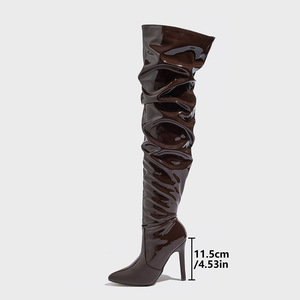 Nouvelles Bottes à Talons Hauts Pointues en Cuir Verni pour Femme, Modèle 2025, Vente en Gros, Grande Taille, Bottes au-dessus du Genou pour le Commerce International - Product Image 2