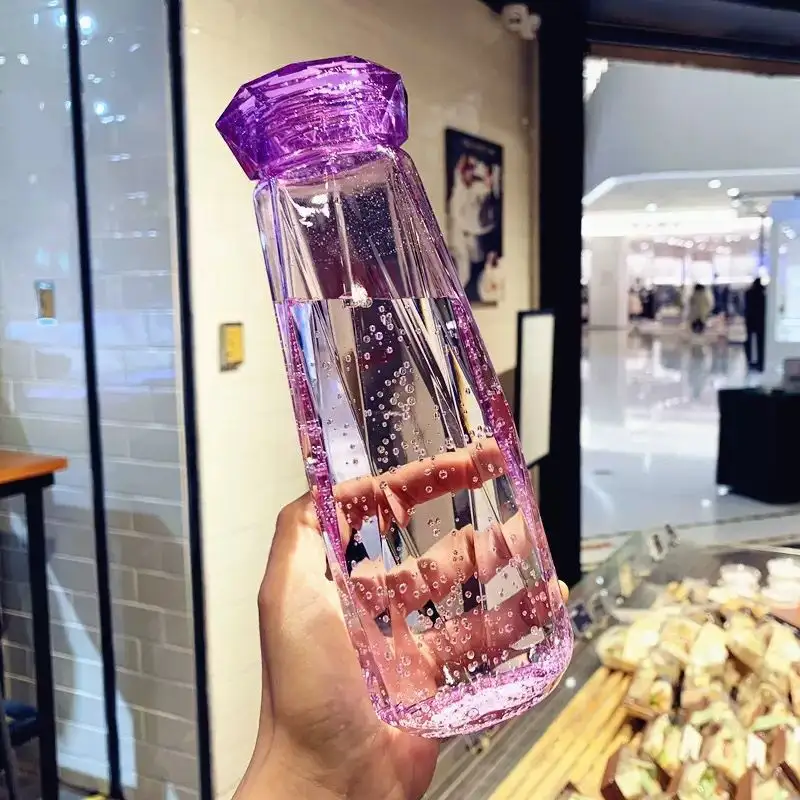 FS076 كريستال نقع جوهرة زجاجة مياه للعافية 500 مل زجاجة مياه زجاجية بالجملة ملونة حجر زجاجة ماء زجاج