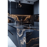 Meuble de cuisine moderne de luxe en marbre, sur mesure, en contreplaqué laqué, pour villas