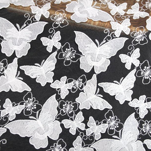 Última moda leche seda blanco bordado 3D mariposa por todas partes tela de malla para vestido de novia vestido de noche - Product Image 4