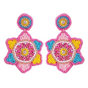 Pendientes de botón con bordado floral colorido y cuentas para mujer, de diseños elegantes, la mejor calidad, joyería de fiesta llamativa con circonitas de moda. - Product Image 1