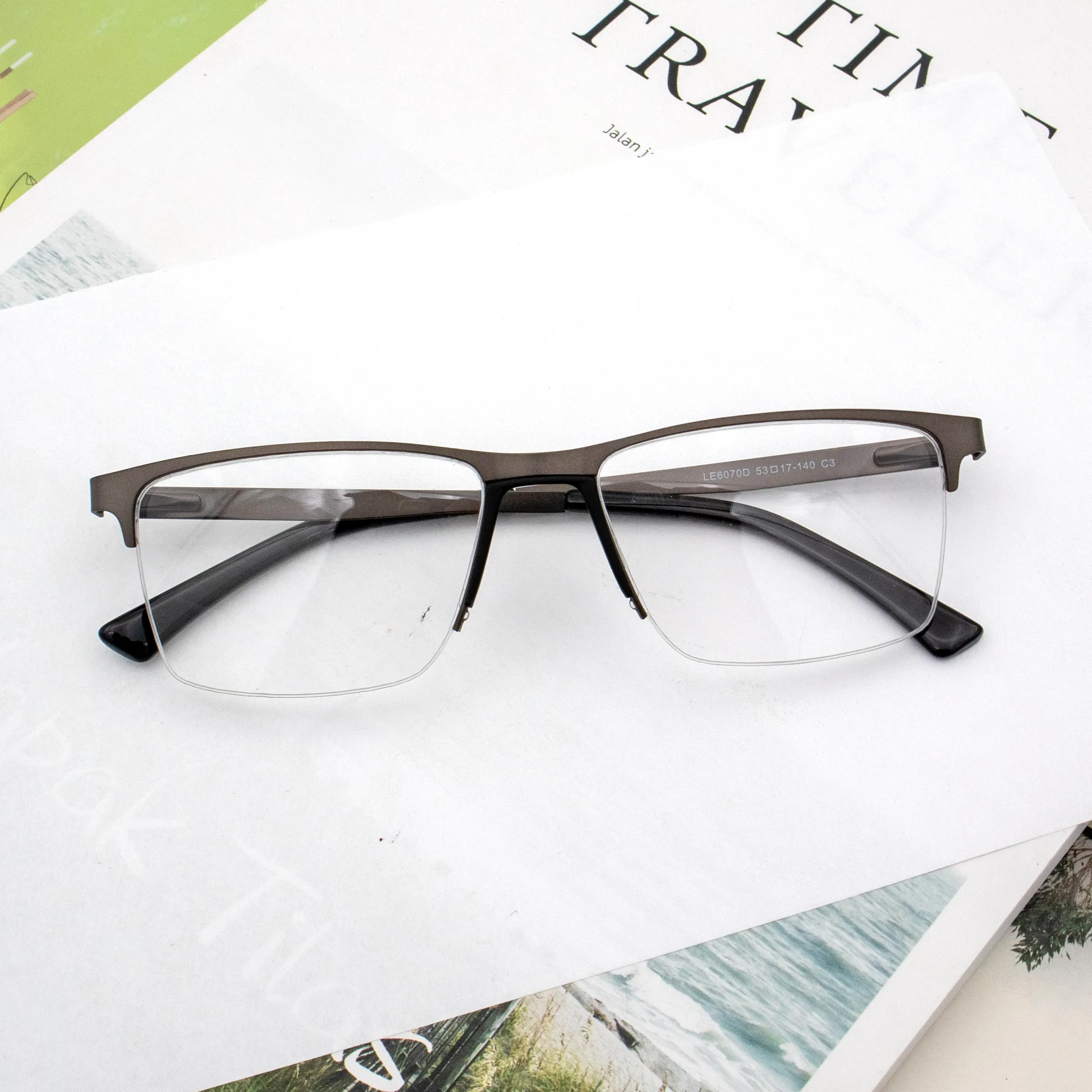 Ultra-thin metal optical glasses frame latest semi-rim stylish glasses frames for men