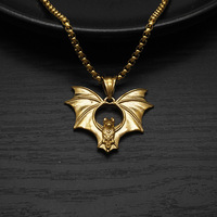 Liontin Punk Bat Vintage Berlapis Emas PVD 316L Stainless Steel, Perhiasan Fashion Berkualitas, Kalung Pria Grosir