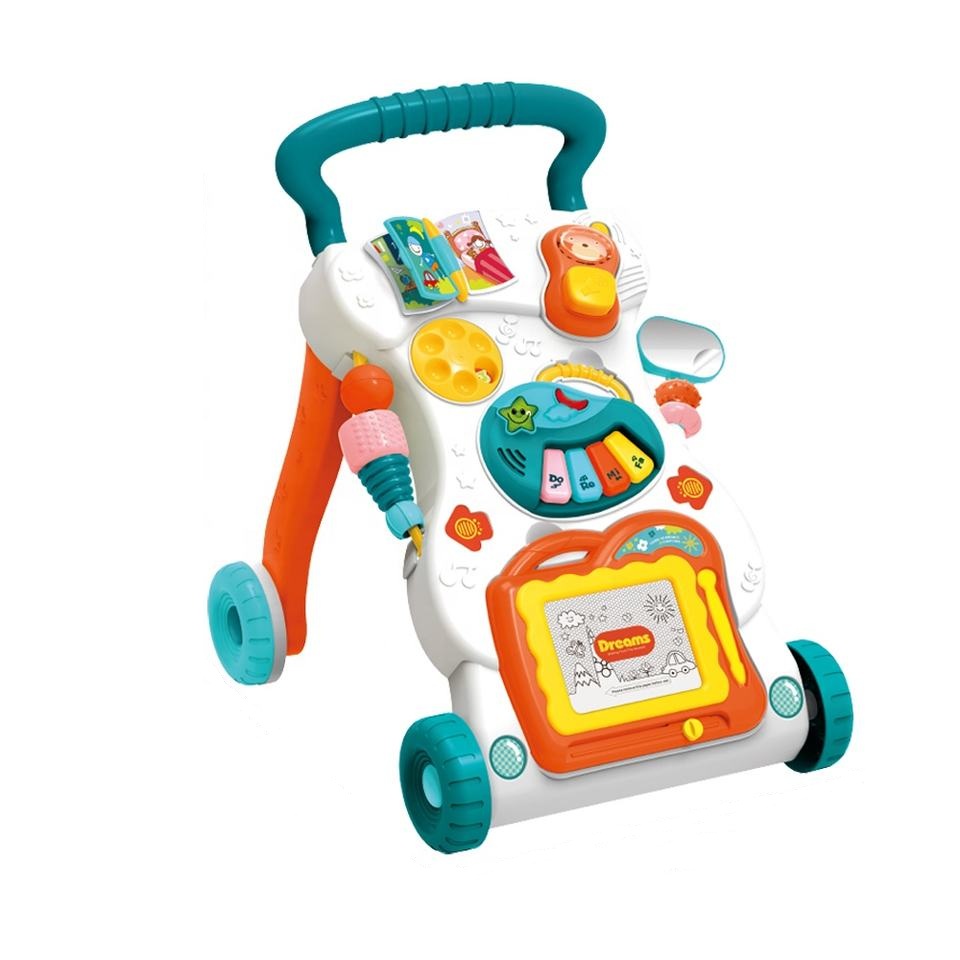 KSF 3in1 Multi-funcional Criança Aprender Baby Musical Walker Push Pull Baby Boy Toy com Música e Luz Brinquedos de Função Múltipla