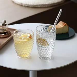 WXL099 Retro Engraving Elegant Coffee Cup Zakka Style Round Wine Glasses Plating 280ML Emboss Milk Glass