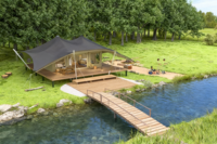 Tente de safari de luxe pour 2 personnes, double, avec salle de bain, balcon, imperméable quatre saisons, lit queen-size, canapé, confort 5 étoiles MeiSu ZP017