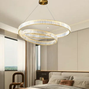 Zeal Lighting moderno anillo de círculo de cristal dorado colgante LED Luz lineal para hotel en casa - Product Image 3