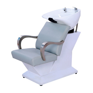 Chaise de coiffure avec lavabo en céramique bleu clair, usage commercial fixe, facile à nettoyer HZ9063 - Product Image 1