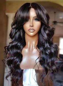 Peluca de <span class=keywords><strong>cabello</strong></span> humano brasileño con flequillo para mujer afroamericana, pelo Natural <span class=keywords><strong>ondulado</strong></span> con encaje frontal HD 130% - Product Image 3