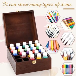 CNGLEE Elegant Rectangle Wood Paint <strong>Storage</strong> Box Locking Clasps Removable Tray Painted Design-Multi-Function Artist Tool - Product Image 5